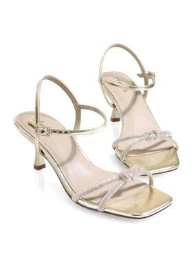 Kitten Heel Rhinestone Strappy Sandals Square Toe Prom Wedding Dress Shoe